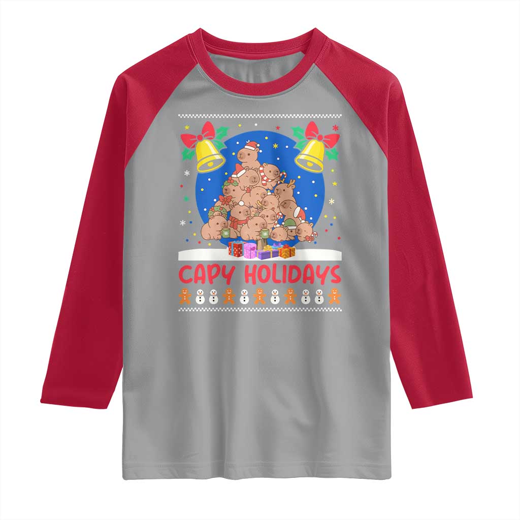 Capybara Christmas Tree Raglan Shirt Funny Capy Holidays Gift TS12 Sport Gray Red Print Your Wear