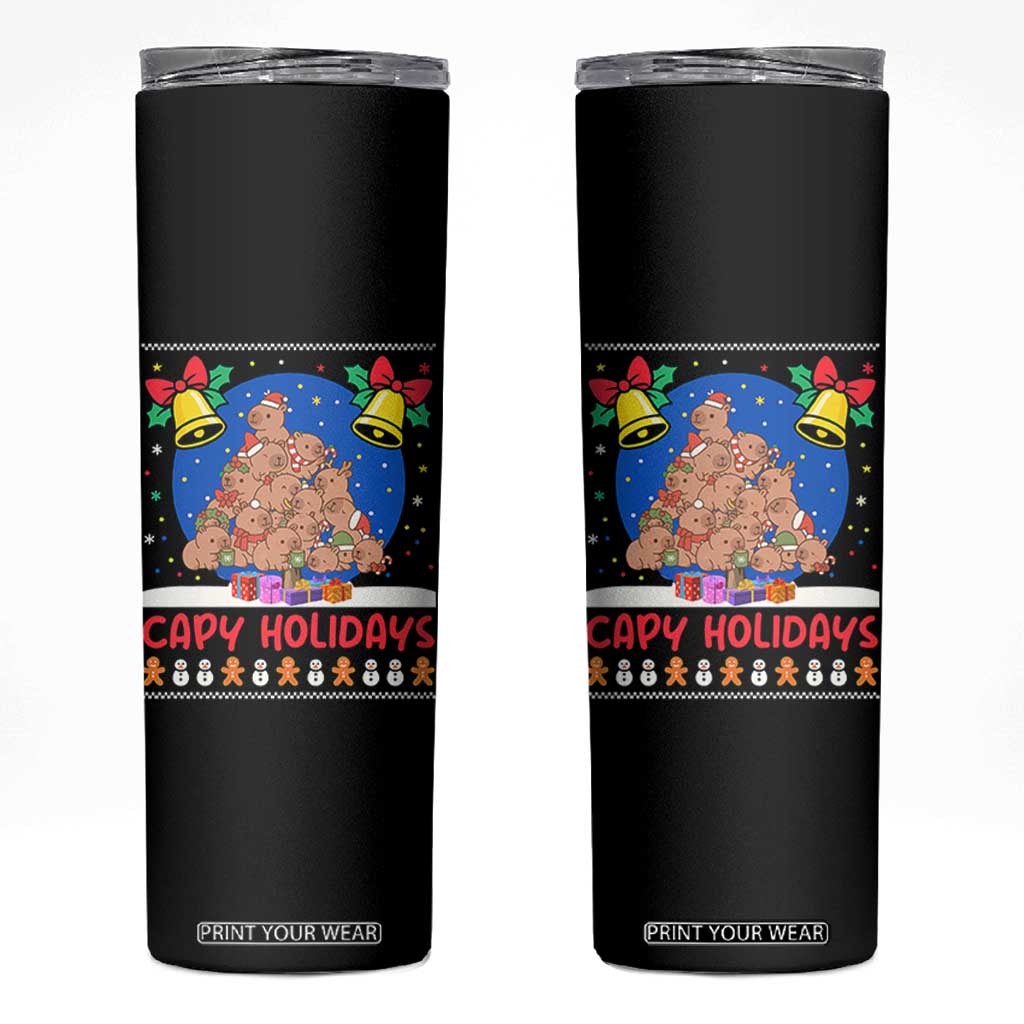 Capybara Christmas Tree Skinny Tumbler Funny Capy Holidays Gift TS12 Black Print Your Wear