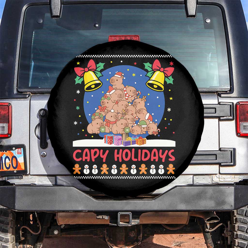 Capybara Christmas Tree Spare Tire Cover Funny Capy Holidays Gift TS12 No hole Black Print Your Wear