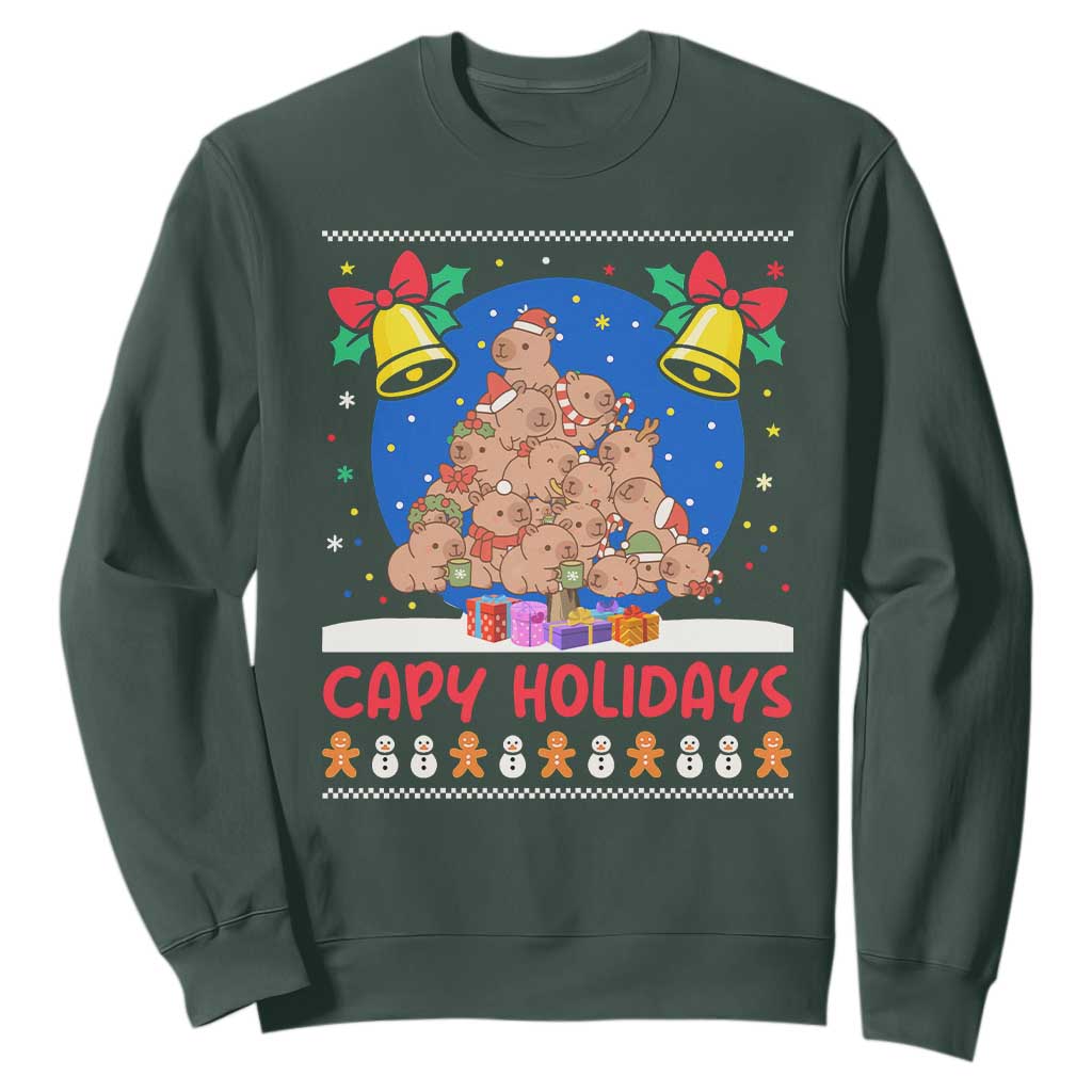 Capybara Christmas Tree Sweatshirt Funny Capy Holidays Gift TS12 Dark Forest Green Print Your Wear