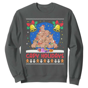 Capybara Christmas Tree Sweatshirt Funny Capy Holidays Gift TS12 Dark Heather Print Your Wear