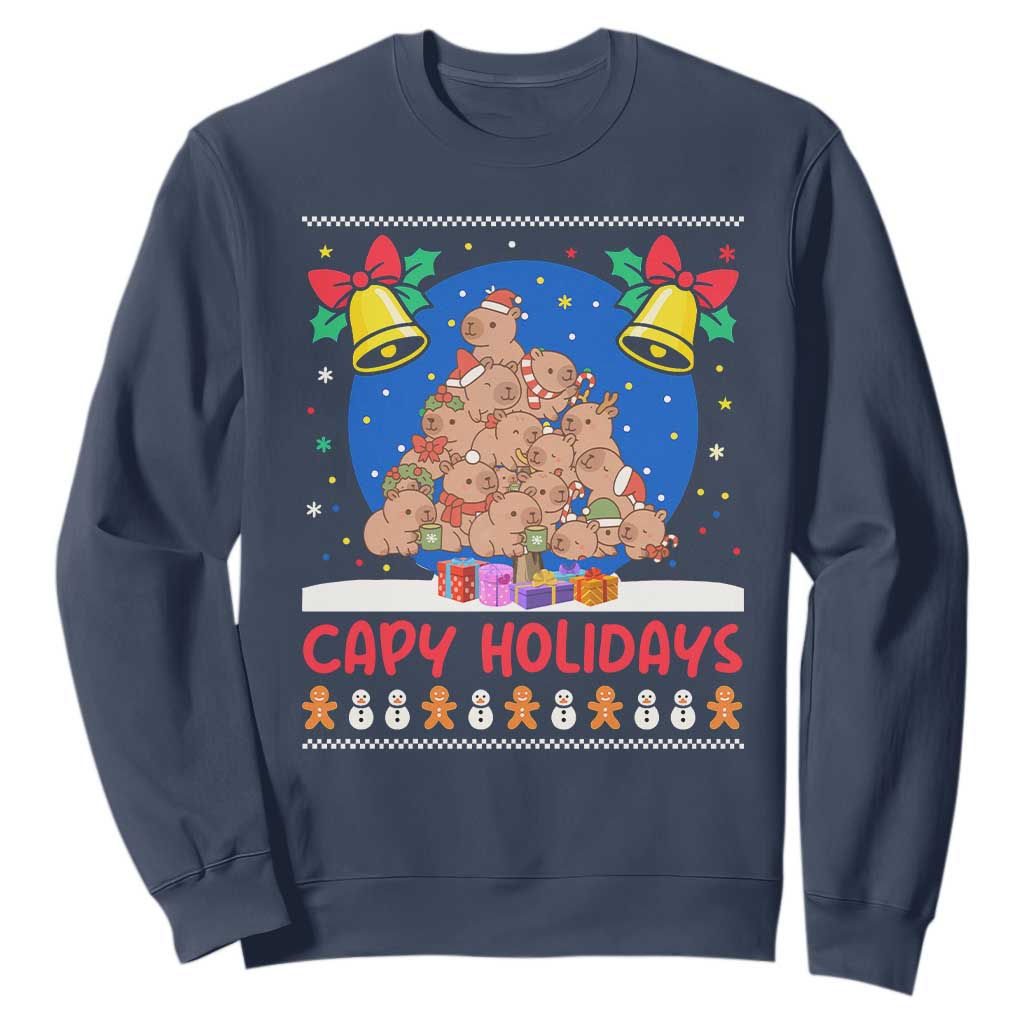 Capybara Christmas Tree Sweatshirt Funny Capy Holidays Gift TS12 Navy Print Your Wear