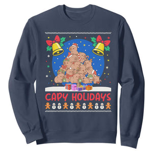 Capybara Christmas Tree Sweatshirt Funny Capy Holidays Gift TS12 Navy Print Your Wear