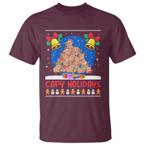 Capybara Christmas Tree T Shirt Funny Capy Holidays Gift TS12 Maroon Print Your Wear
