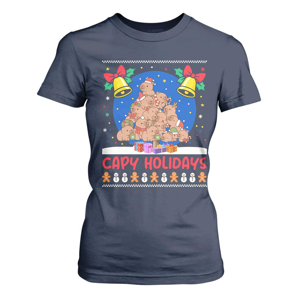 Capybara Christmas Tree T Shirt For Women Funny Capy Holidays Gift TS12 Navy Print Your Wear