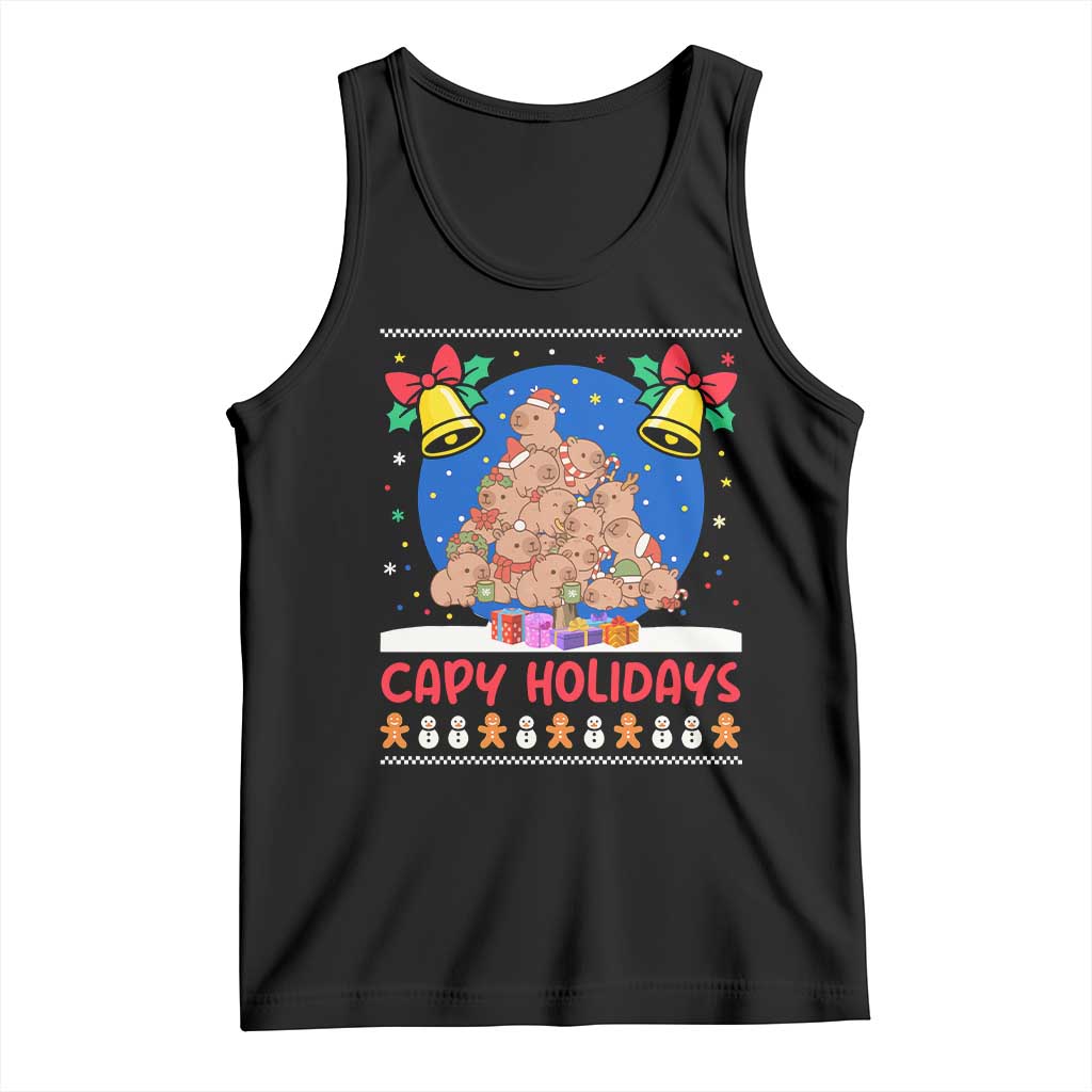 Capybara Christmas Tree Tank Top Funny Capy Holidays Gift TS12 Black Print Your Wear