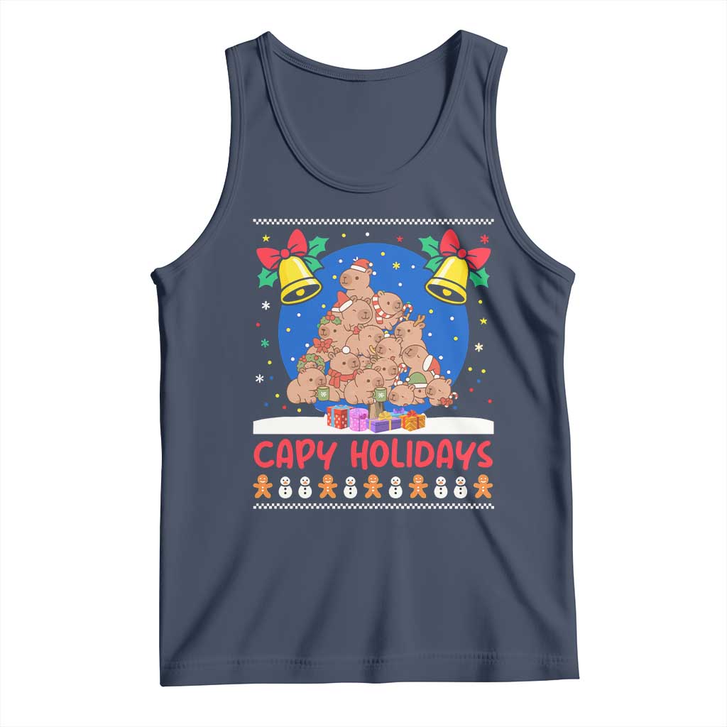 Capybara Christmas Tree Tank Top Funny Capy Holidays Gift TS12 Navy Print Your Wear