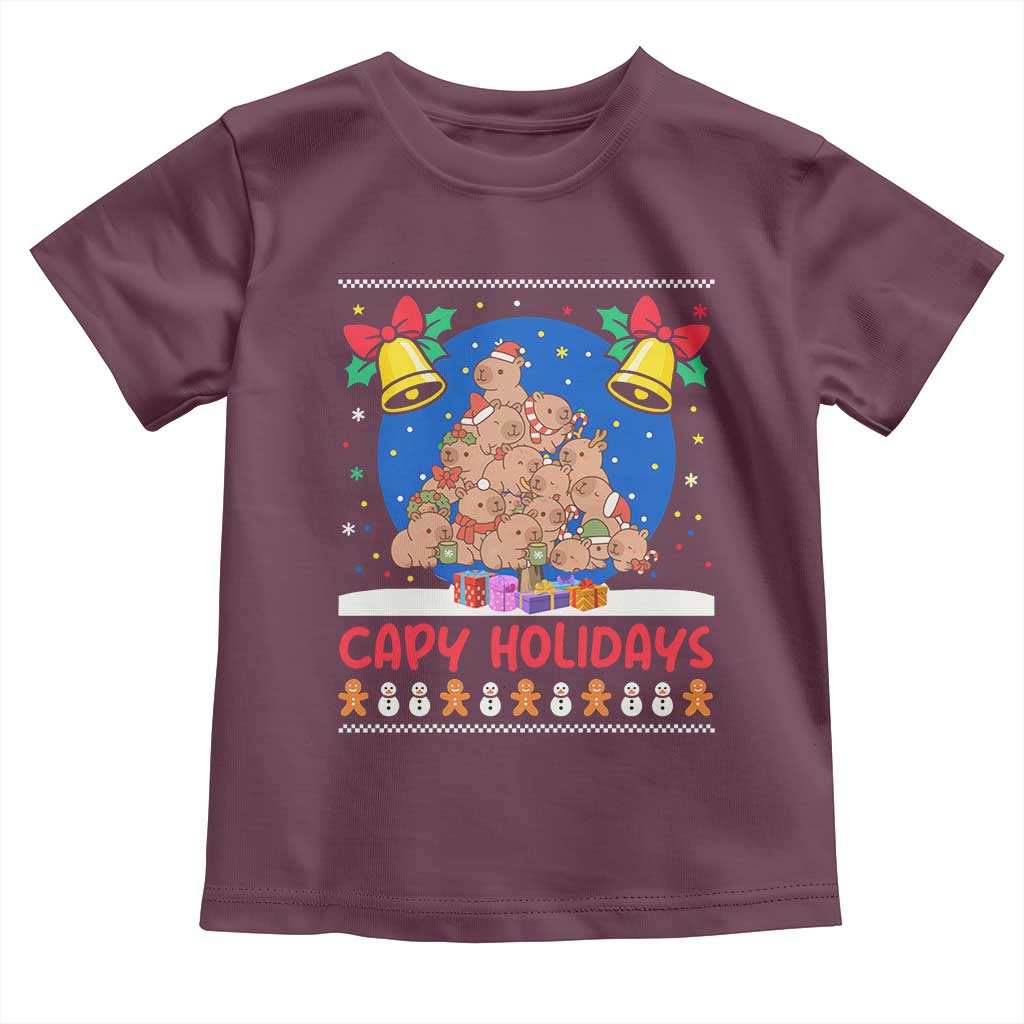 Capybara Christmas Tree Toddler T Shirt Funny Capy Holidays Gift TS12 Maroon Print Your Wear