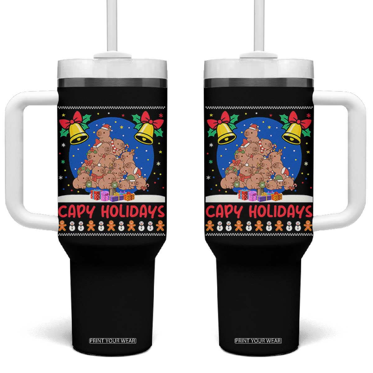 Capybara Christmas Tree Tumbler With Handle Funny Capy Holidays Gift TS12 One Size: 40 oz Black Print Your Wear