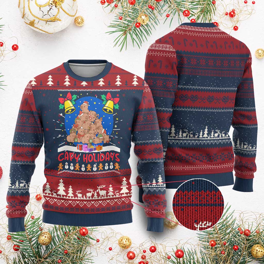 Capybara Xmas Tree Ugly Christmas Sweater Funny Capy Holidays Gift TS12 Burgundy Print Your Wear