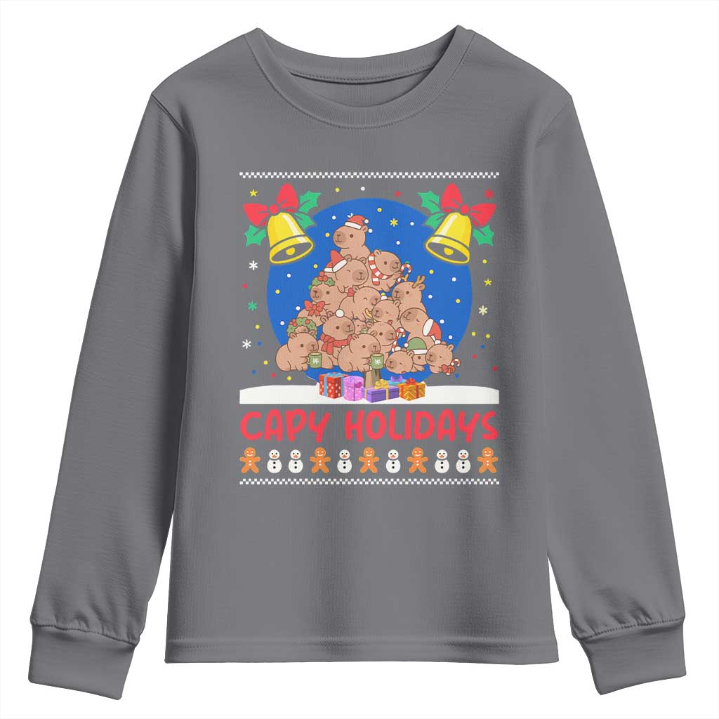 Capybara Christmas Tree Youth Sweatshirt Funny Capy Holidays Gift TS12 Charcoal Print Your Wear