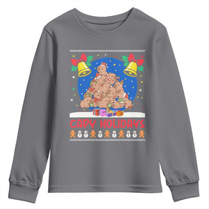Capybara Christmas Tree Youth Sweatshirt Funny Capy Holidays Gift TS12 Charcoal Print Your Wear