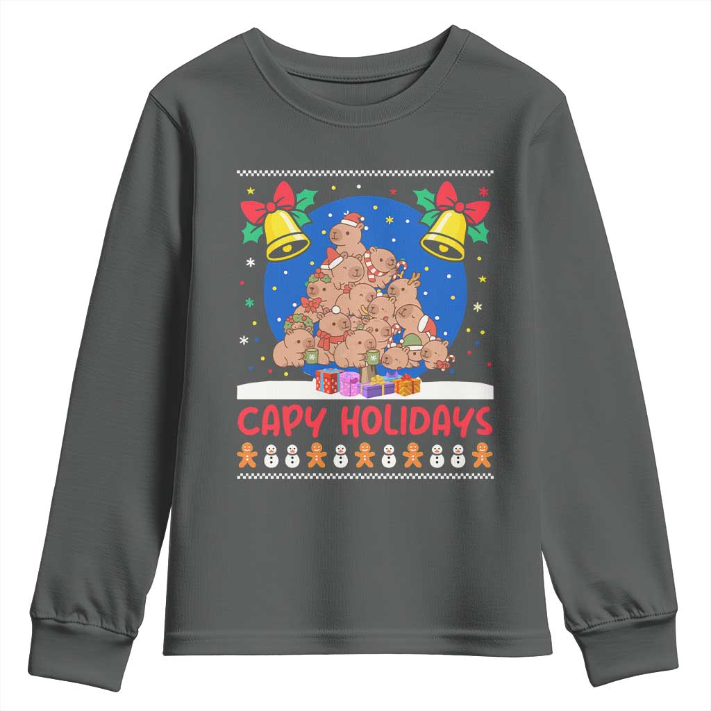 Capybara Christmas Tree Youth Sweatshirt Funny Capy Holidays Gift TS12 Dark Heather Print Your Wear