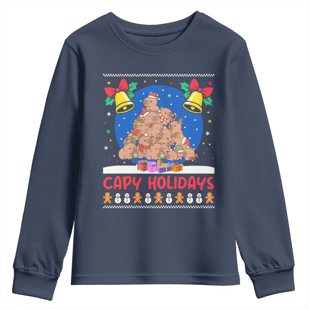 Capybara Christmas Tree Youth Sweatshirt Funny Capy Holidays Gift TS12 Navy Print Your Wear