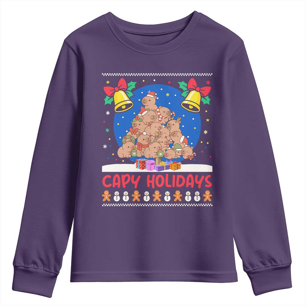 Capybara Christmas Tree Youth Sweatshirt Funny Capy Holidays Gift TS12 Purple Print Your Wear