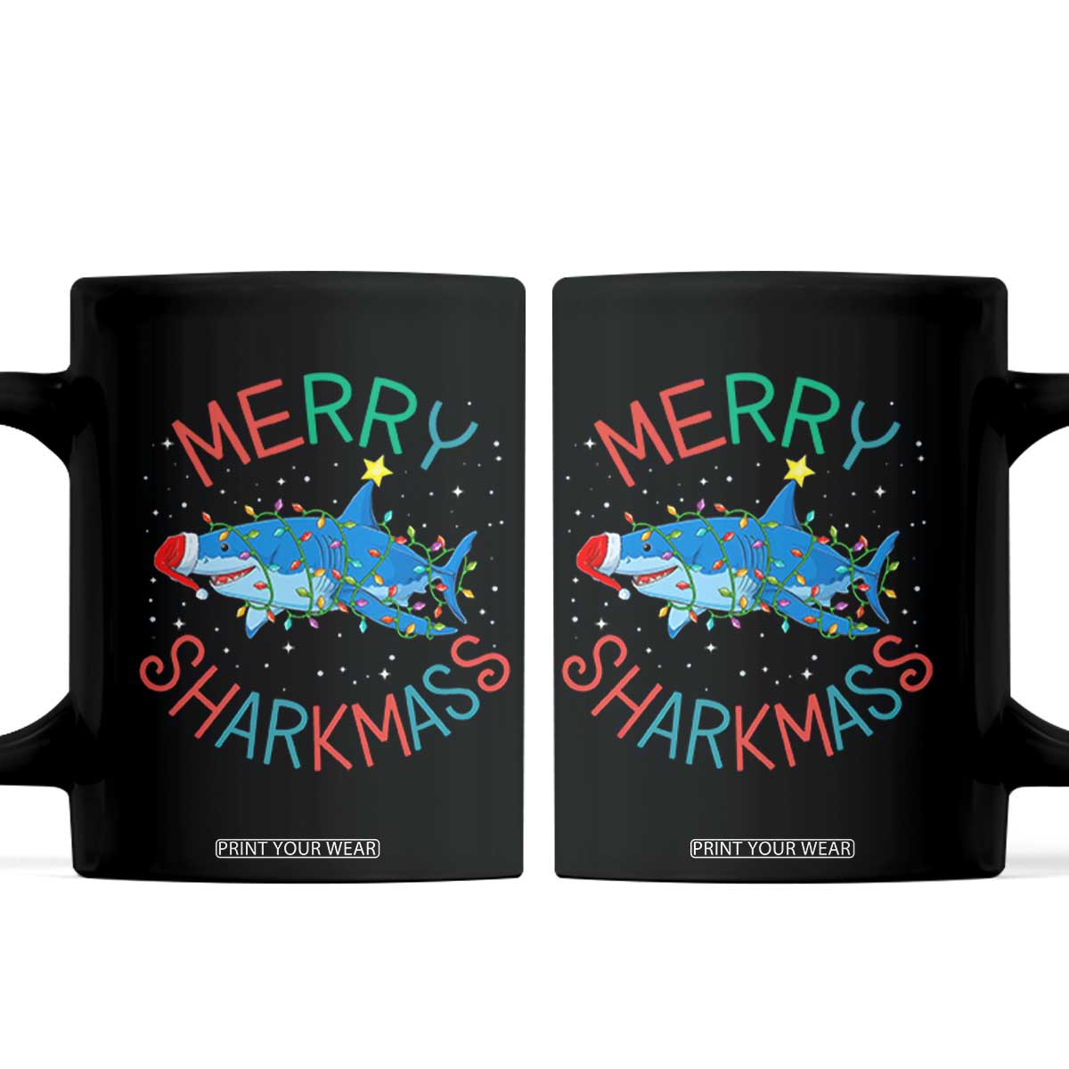 Christmas Shark Coffee Mug Funny Merry Sharkmas Xmas Gift TS12 Black Print Your Wear