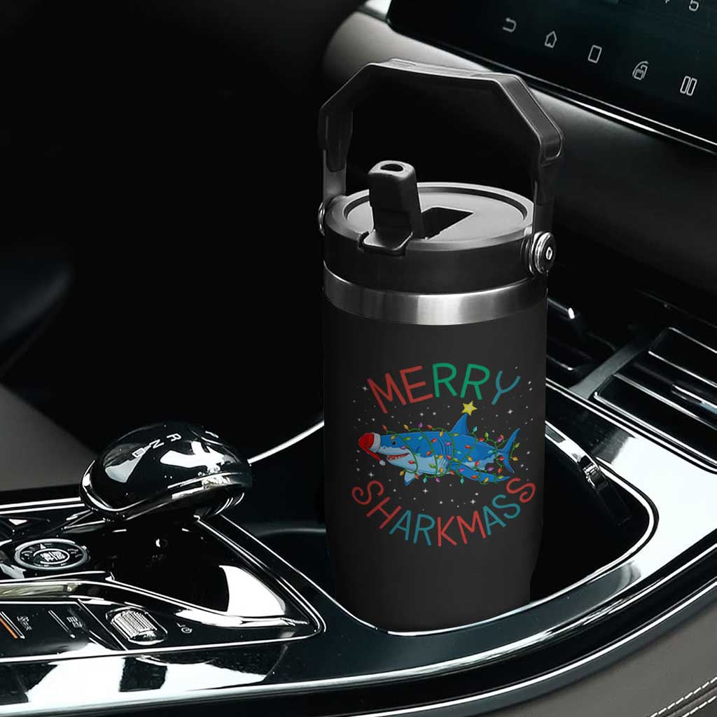 Christmas Shark Flip Straw Tumbler Funny Merry Sharkmas Xmas Gift TS12 Print Your Wear