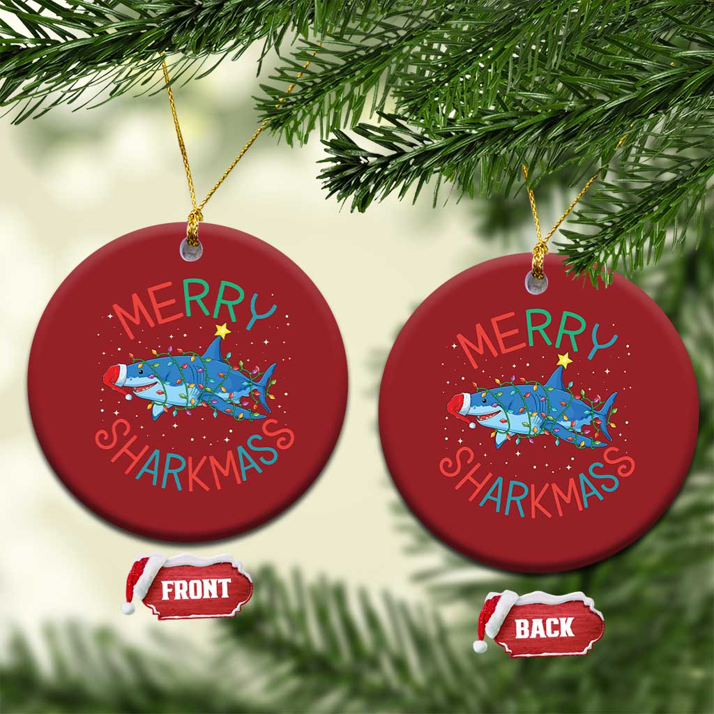 Xmas Shark Christmas Ornament Funny Merry Sharkmas Xmas Gift TS12 Circle Red Print Your Wear