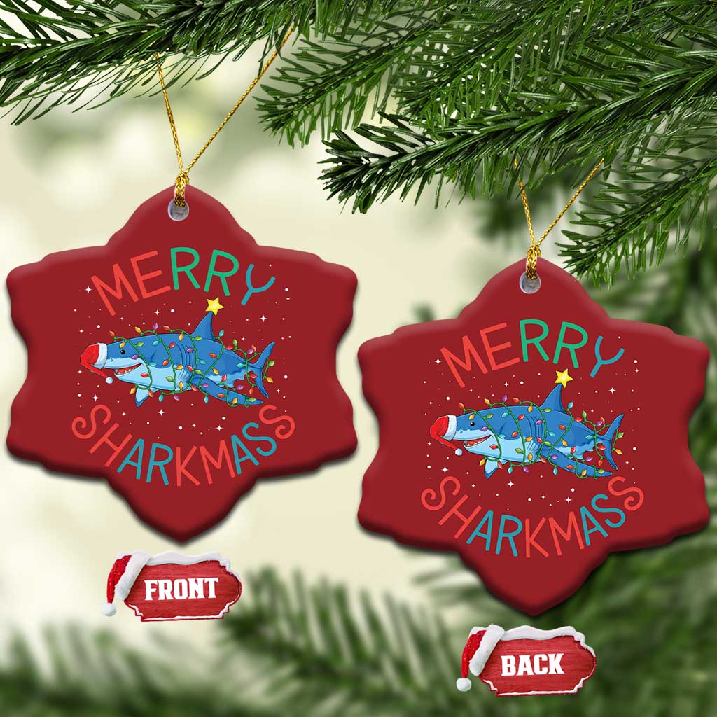 Xmas Shark Christmas Ornament Funny Merry Sharkmas Xmas Gift TS12 Snow Flake Red Print Your Wear