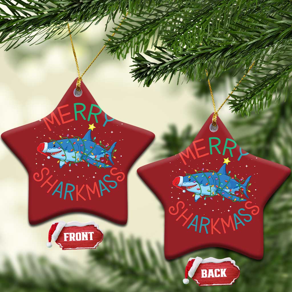 Xmas Shark Christmas Ornament Funny Merry Sharkmas Xmas Gift TS12 Star Red Print Your Wear