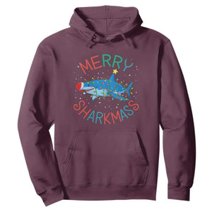 Christmas Shark Hoodie Funny Merry Sharkmas Xmas Gift TS12 Maroon Print Your Wear