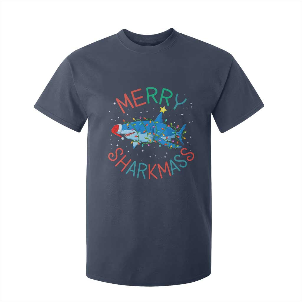 Christmas Shark T Shirt For Kid Funny Merry Sharkmas Xmas Gift TS12 Navy Print Your Wear