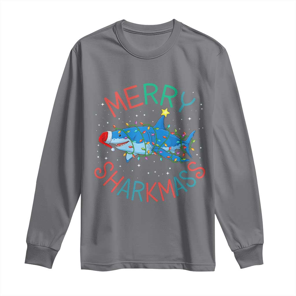 Christmas Shark Long Sleeve Shirt Funny Merry Sharkmas Xmas Gift TS12 Charcoal Print Your Wear