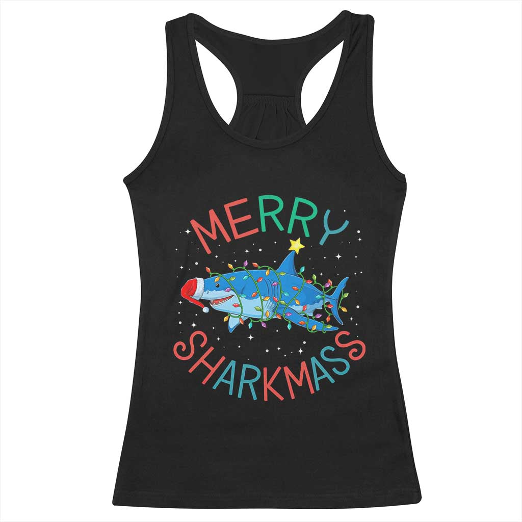 Christmas Shark Racerback Tank Top Funny Merry Sharkmas Xmas Gift TS12 Black Print Your Wear