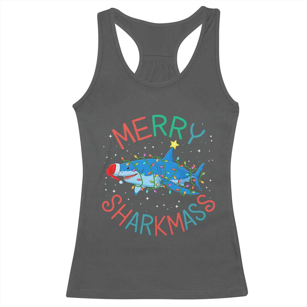 Christmas Shark Racerback Tank Top Funny Merry Sharkmas Xmas Gift TS12 Dark Heather Print Your Wear