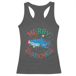 Christmas Shark Racerback Tank Top Funny Merry Sharkmas Xmas Gift TS12 Dark Heather Print Your Wear