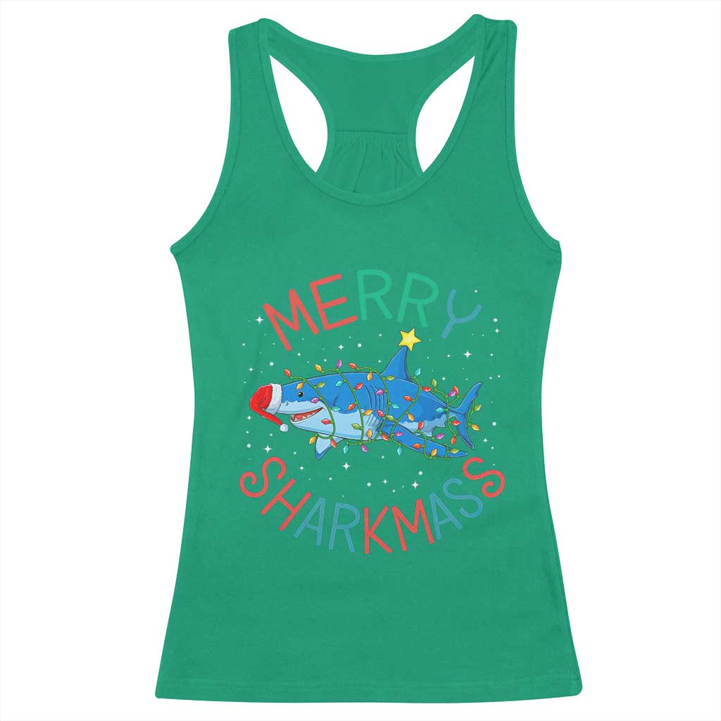Christmas Shark Racerback Tank Top Funny Merry Sharkmas Xmas Gift TS12 Irish Green Print Your Wear