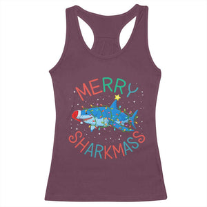 Christmas Shark Racerback Tank Top Funny Merry Sharkmas Xmas Gift TS12 Maroon Print Your Wear