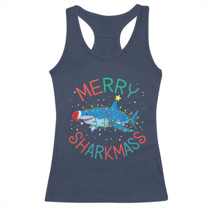 Christmas Shark Racerback Tank Top Funny Merry Sharkmas Xmas Gift TS12 Navy Print Your Wear