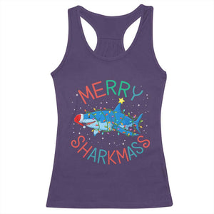 Christmas Shark Racerback Tank Top Funny Merry Sharkmas Xmas Gift TS12 Purple Print Your Wear