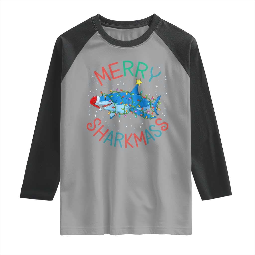 Christmas Shark Raglan Shirt Funny Merry Sharkmas Xmas Gift TS12 Sport Gray Black Print Your Wear