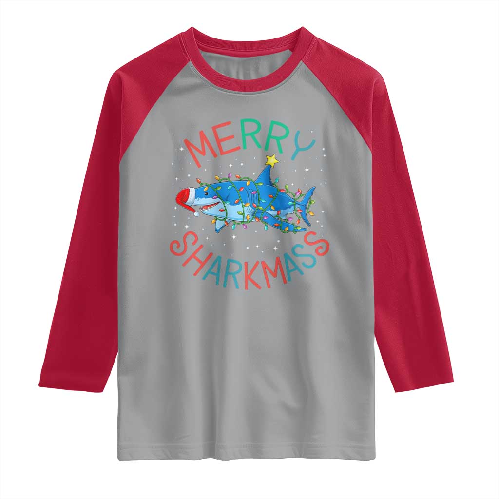 Christmas Shark Raglan Shirt Funny Merry Sharkmas Xmas Gift TS12 Sport Gray Red Print Your Wear