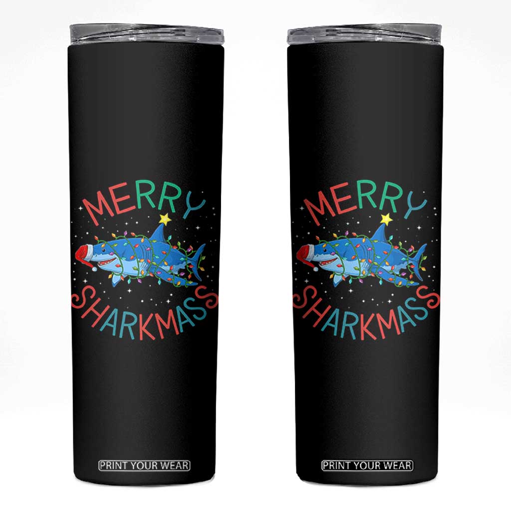 Christmas Shark Skinny Tumbler Funny Merry Sharkmas Xmas Gift TS12 Black Print Your Wear