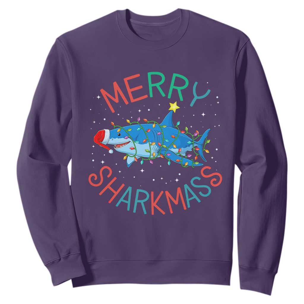 Christmas Shark Sweatshirt Funny Merry Sharkmas Xmas Gift TS12 Purple Print Your Wear