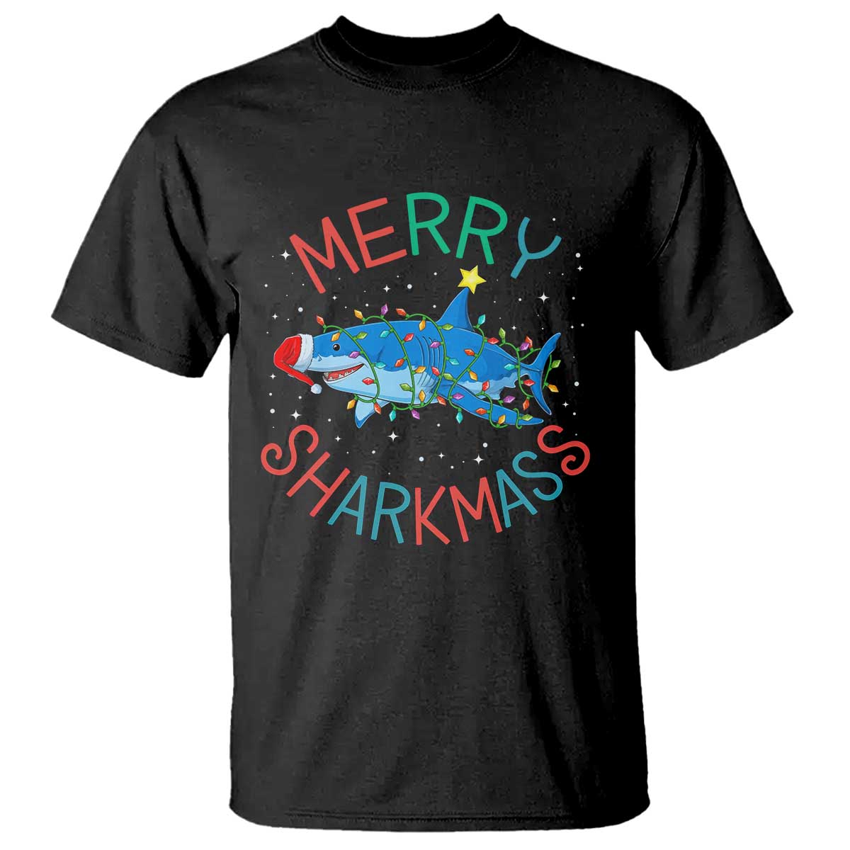 Christmas Shark T Shirt Funny Merry Sharkmas Xmas Gift TS12 Black Print Your Wear