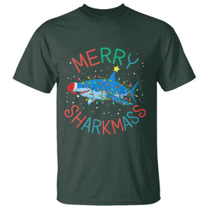 Christmas Shark T Shirt Funny Merry Sharkmas Xmas Gift TS12 Dark Forest Green Print Your Wear