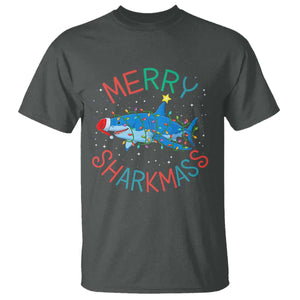 Christmas Shark T Shirt Funny Merry Sharkmas Xmas Gift TS12 Dark Heather Print Your Wear