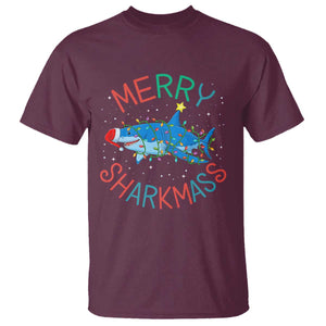 Christmas Shark T Shirt Funny Merry Sharkmas Xmas Gift TS12 Maroon Print Your Wear