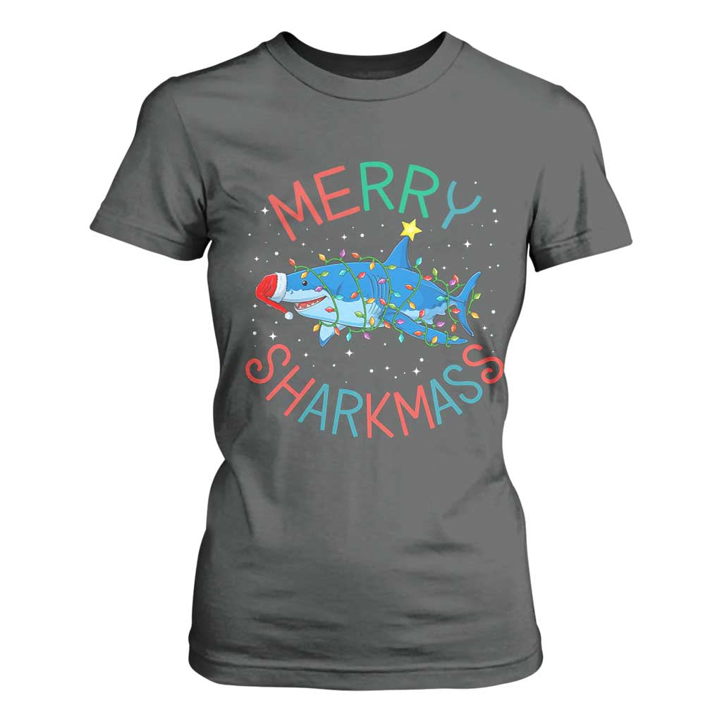 Christmas Shark T Shirt For Women Funny Merry Sharkmas Xmas Gift TS12 Dark Heather Print Your Wear
