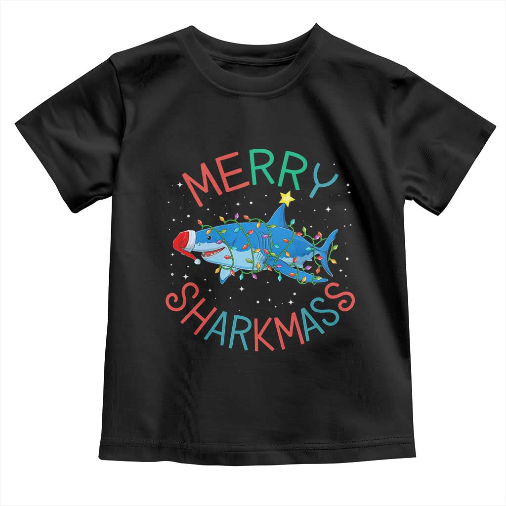 Christmas Shark Toddler T Shirt Funny Merry Sharkmas Xmas Gift TS12 Black Print Your Wear