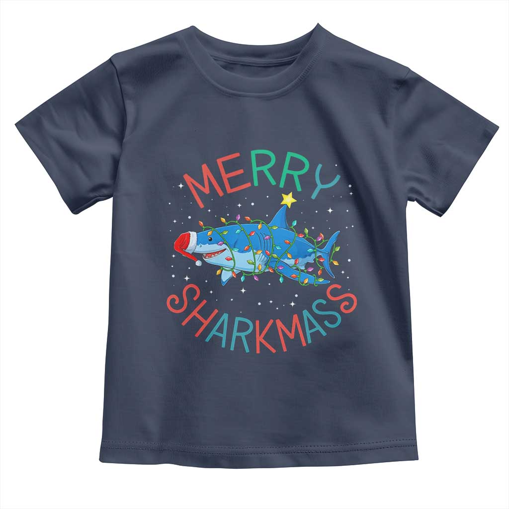 Christmas Shark Toddler T Shirt Funny Merry Sharkmas Xmas Gift TS12 Navy Print Your Wear