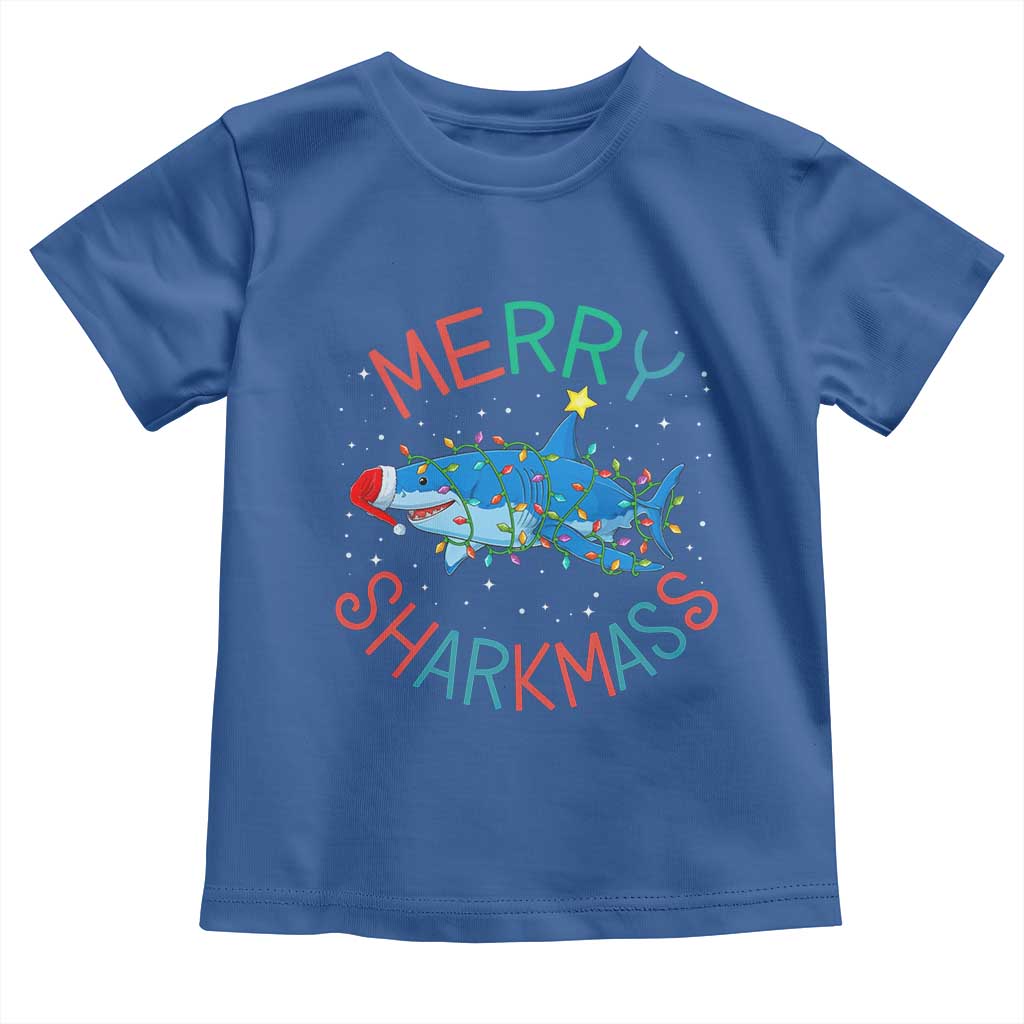 Christmas Shark Toddler T Shirt Funny Merry Sharkmas Xmas Gift TS12 Royal Blue Print Your Wear