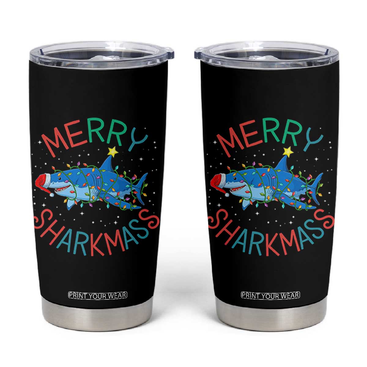 Christmas Shark Tumbler Cup Funny Merry Sharkmas Xmas Gift TS12 Black Print Your Wear