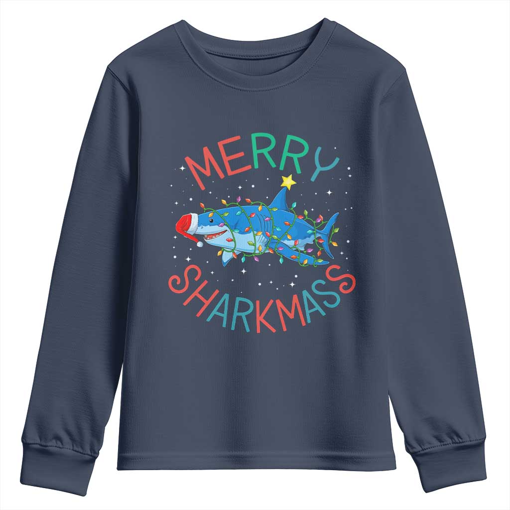 Christmas Shark Youth Sweatshirt Funny Merry Sharkmas Xmas Gift TS12 Navy Print Your Wear