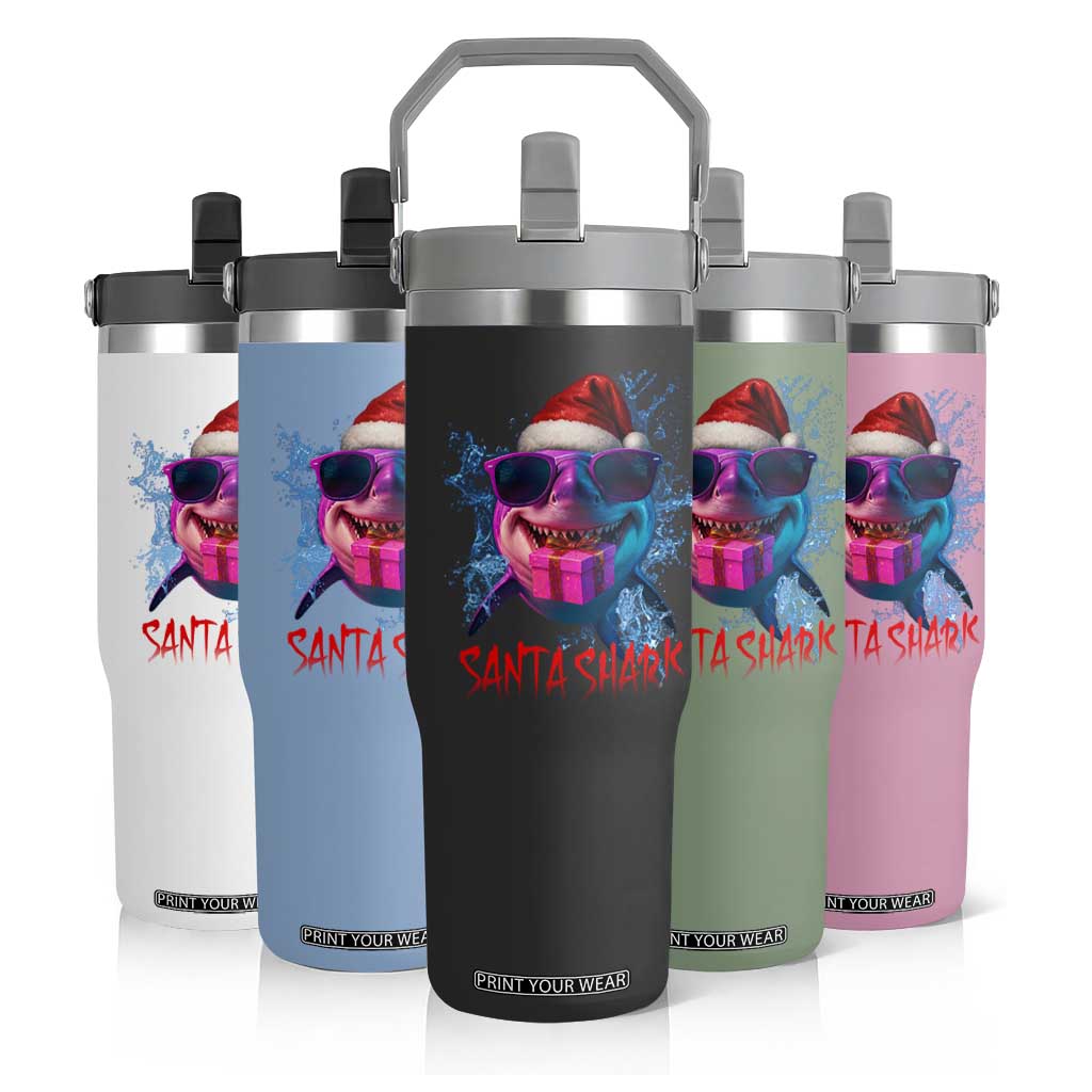 Funny Christmas Santa Shark Xmas Gift Flip Straw Tumbler TS12 Print Your Wear