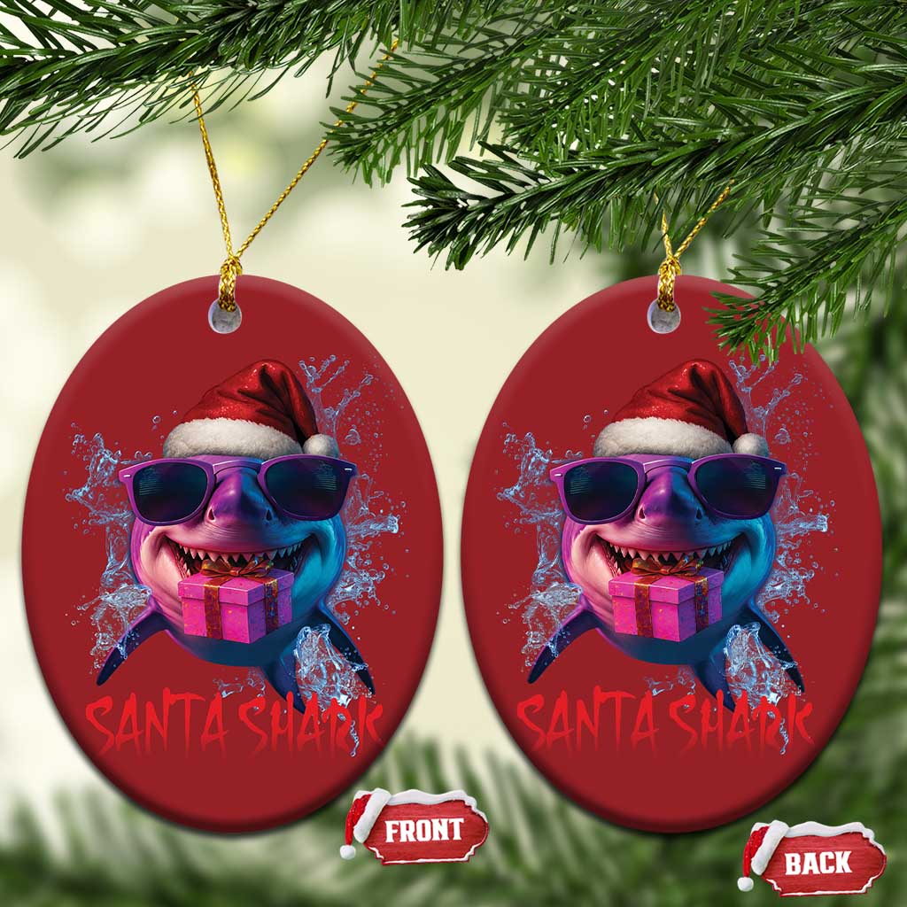 Funny Christmas Santa Shark Xmas Gift Christmas Ornament TS12 Oval Red Print Your Wear